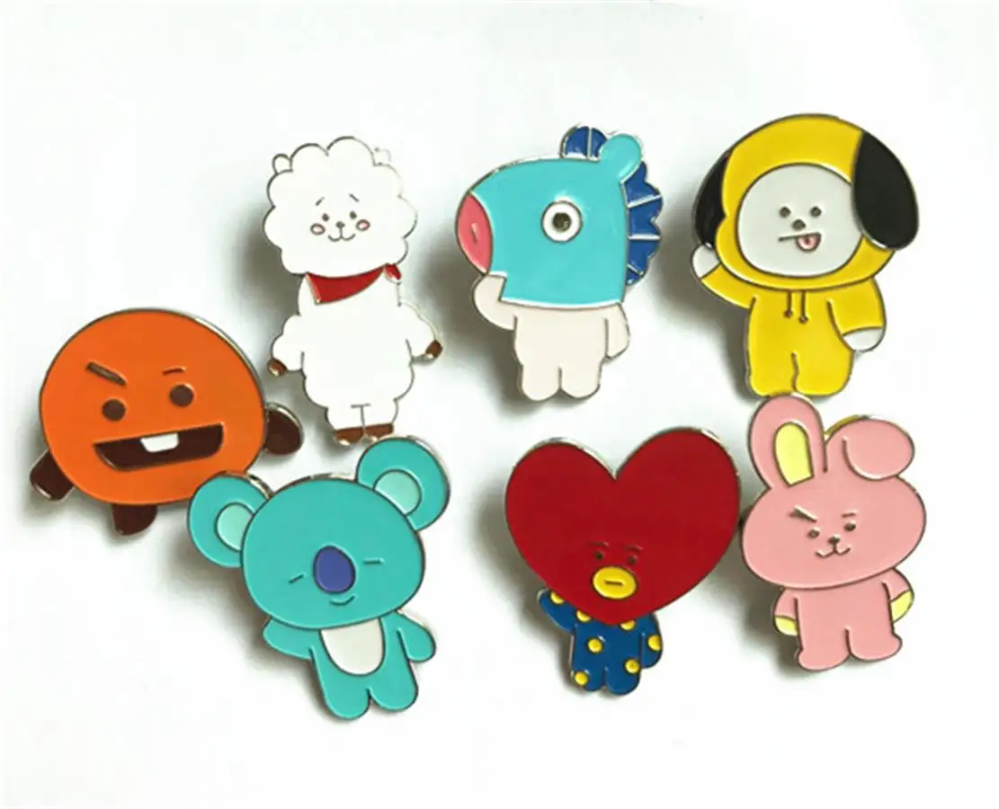 

Kpop Bagntan Boys Cartoon Metal Badge Suga Jimin Fashion Brooch Pins for Hats Clothes Bag Unisex Accessories