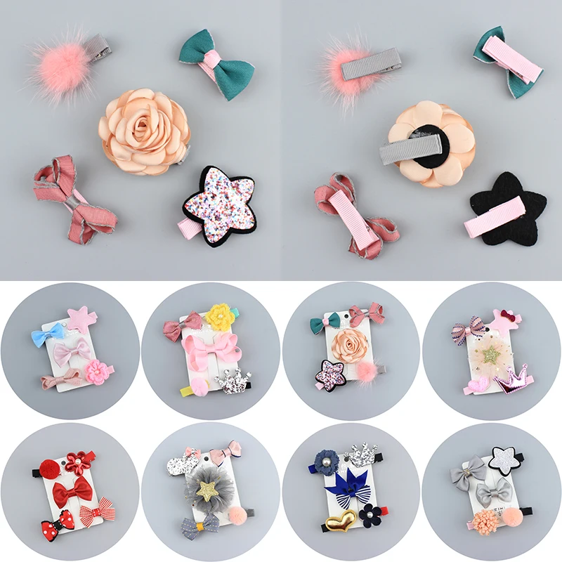 

Dot Ball 8 Colors Girls Children 5PCS/Set Crown Heart Cartoon Hairpin Crystal Animal Kids Pearl Bowknot Hair Clips Flower