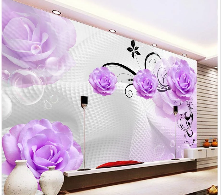 家の装飾3d立体壁紙紫シンプルな3dテレビの背景の壁紙浴室 Wallpaper Bathroom Backdrop Wallpaperwallpapers Purple Rose Aliexpress