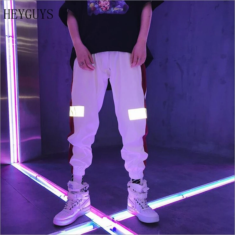 

HEYGUYS Fashion Mens Joggers Hipster Techno Side 3M Stripe Track Pants Hip Hop Jogger Sweat Pants Sportswear US Size M-XXXXL