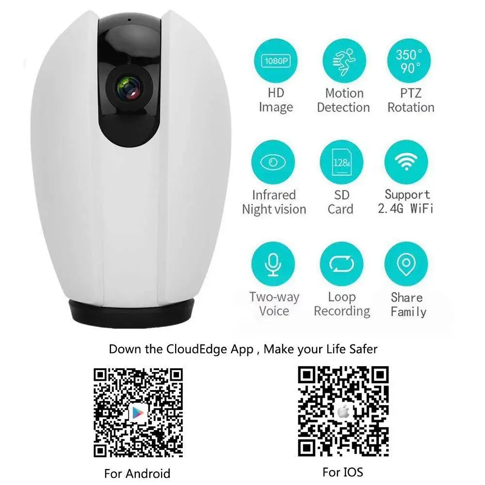 

1920*1080P CloudEdge Camera Wireless Wifi IP Camera Security Surveillance P2P Night Vision Pan/Tilt/Zoom Motion Tracking Indoor