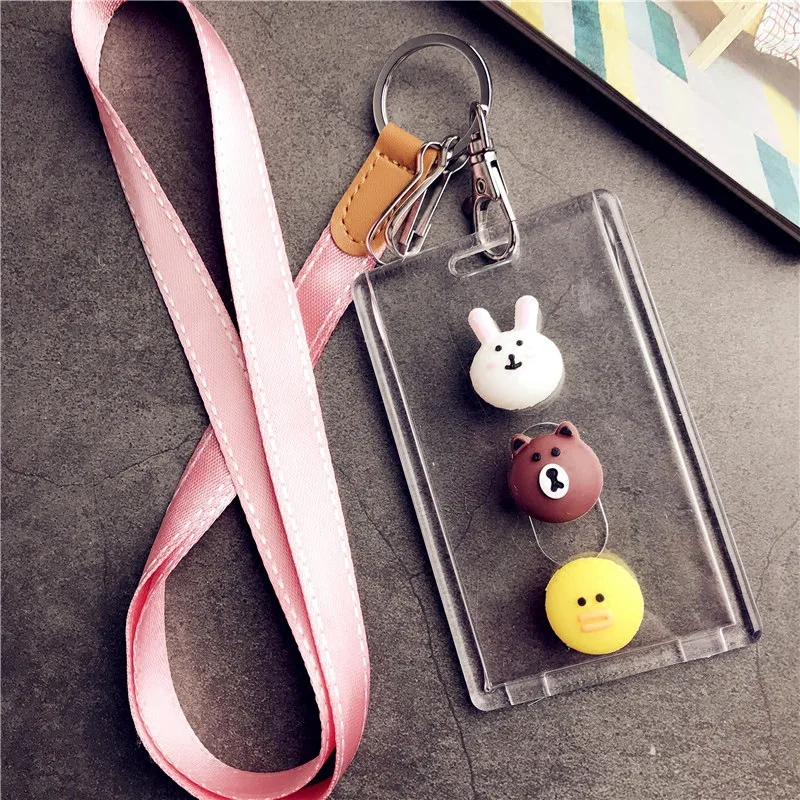 

HNXZXB New transparent cartoon bus access control traffic subway card set creative hanging neck card set keychain