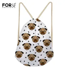 FORUDESIGNS с принтом мопса, женская сумка на шнурке, милый детский школьный рюкзак для девочек, детские рюкзаки для путешествий, подарочные сумки на шнурках