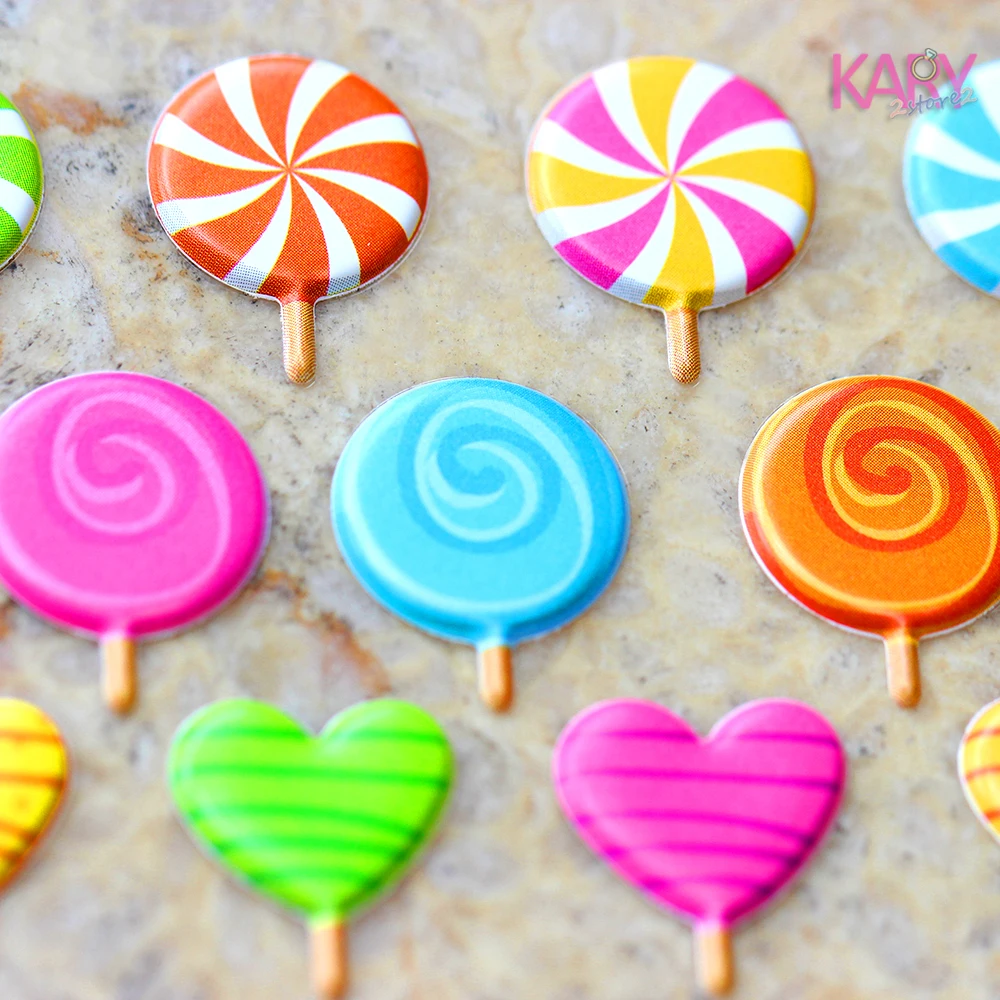 

Cute Colorful Lollipop Sweet Candy Lolly Sugar-loaf Bubble Stickers High Quality Scrapbooking Emoji Reward Toys For Children 14