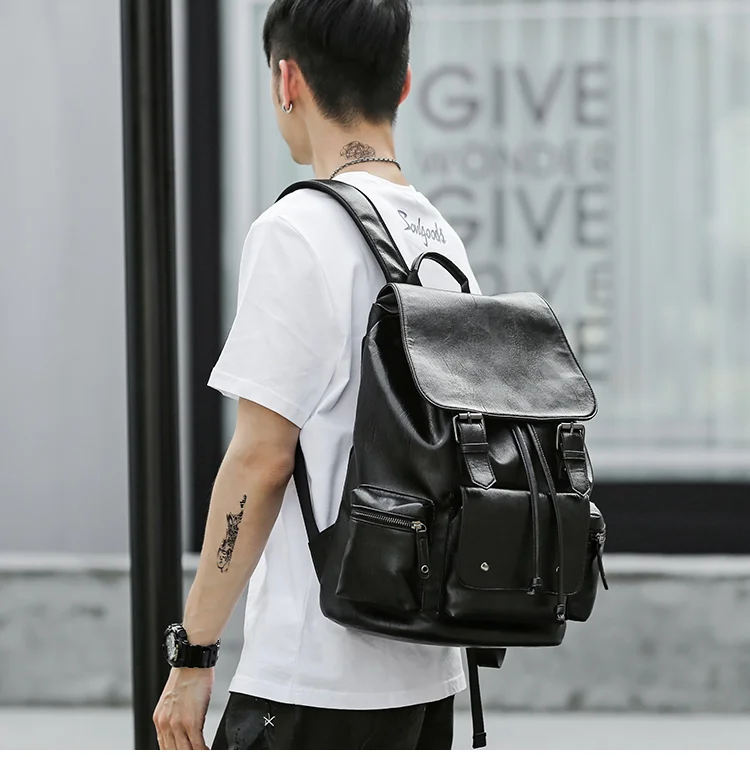MOYYI простой лоскутный Большой Вместительный мужской кожаный рюкзак для путешествий, повседневный мужской рюкзак mochila, кожаный рюкзак для путешествий