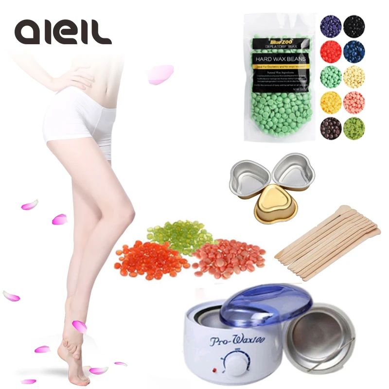 Epilator Wax Heater 100g Hard Wax Beans Kit with 10pcs Wooden Sticks