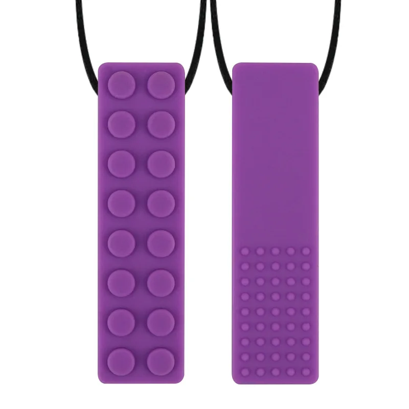 1Pc Sensory Chew Necklace Brick Chewy Kids Silicone Biting Pencil Topper Teether Toy, Silicone teether for children with autism - Цвет: Purple