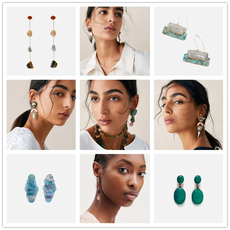 

AENSOA Unique Bohemia 14 Style Creative Drop Earrings For Women Statement ZA Vintage Geometric Earrings 2019 New Fashion Jewelry