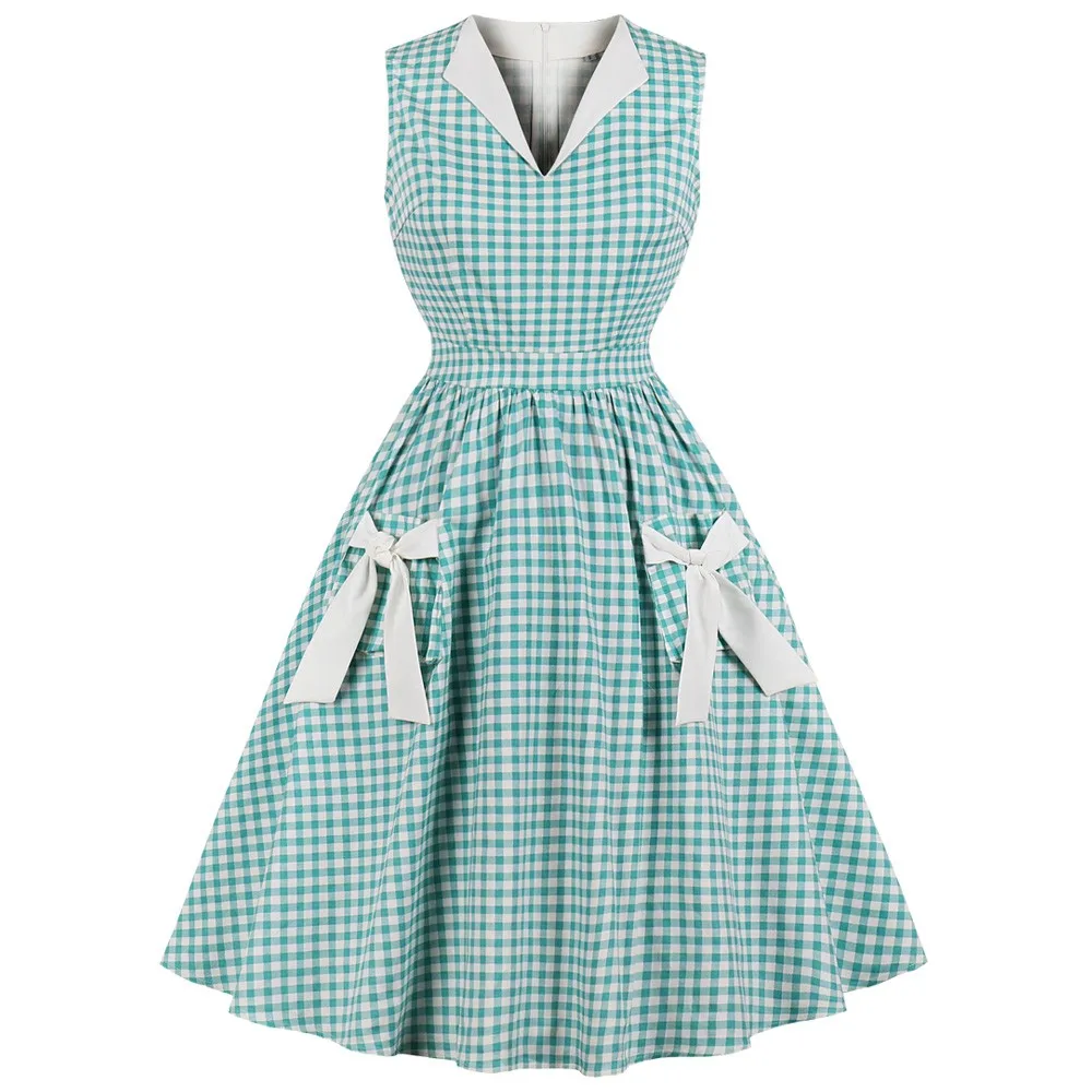 

Joineles Audrey Hepburn 60s Women Retro Dress Plaid Check Summer Bowknot Vintage Dress Plus Size 4xl Party Vestidos Petticoat