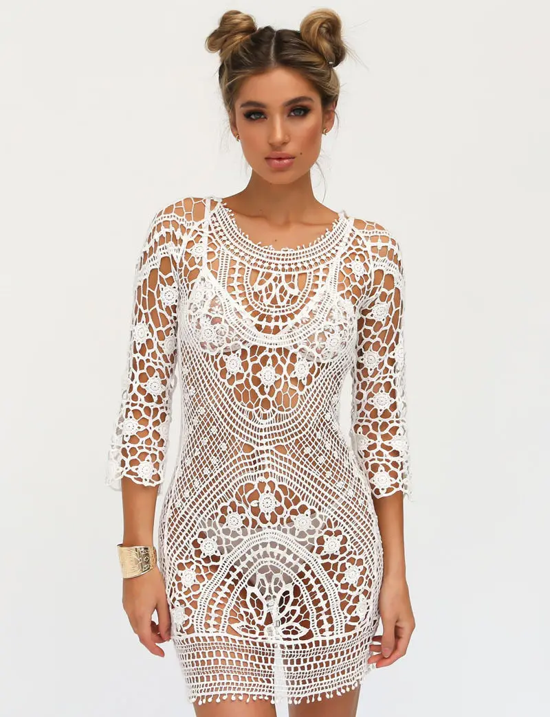 

2017 New Hot Sale Sexy Fashion Women Bathing Suit Lace Crochet Bikini Swimwear Cover Up Beach Wear Dress