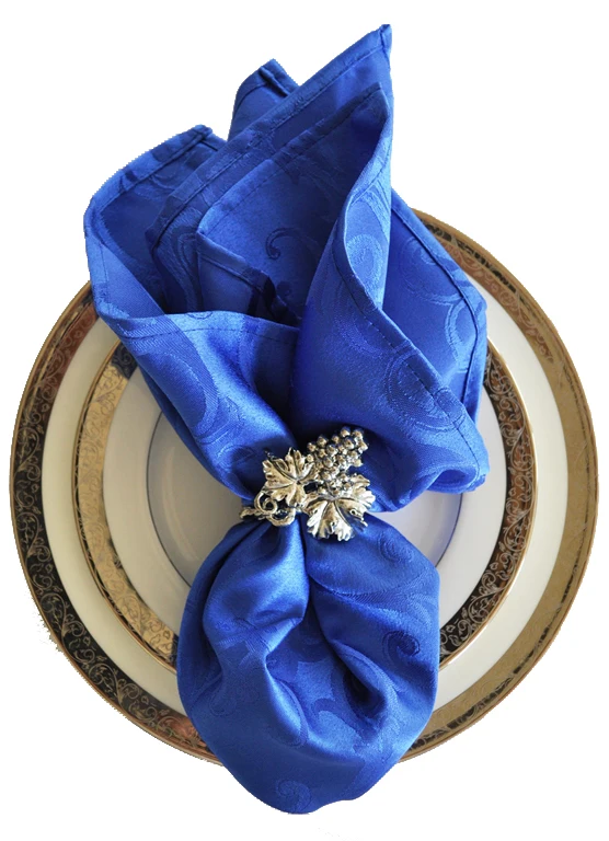 20" x 20" Jacquard Damask Napkin Polyester Cloth Napkins Table Napkins White navy blue Napkinss