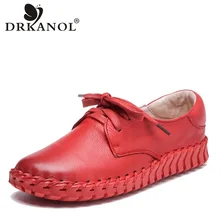 DRKANOL/Новинка года; дизайнерская женская обувь ручной работы из натуральной коровьей кожи; повседневная обувь на плоской подошве со шнуровкой и круглым носком; женская обувь на плоской подошве; большие размеры 35-41