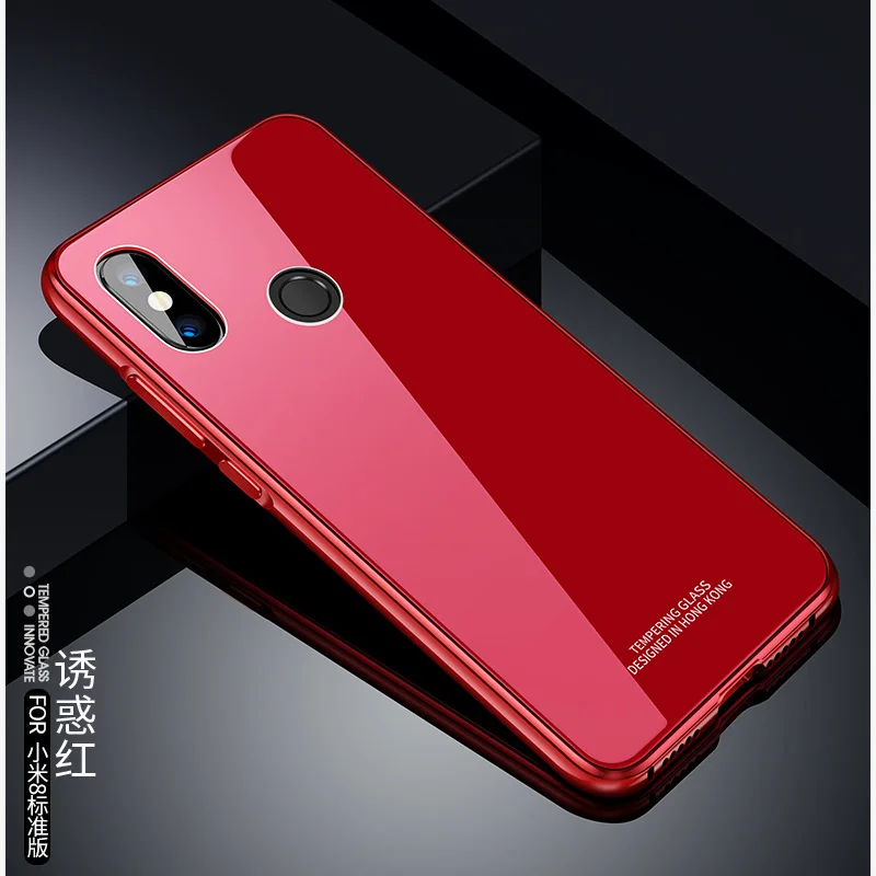 Cases For Xiaomi mi 8 Case Hard Back Metal Bumper Tempered glass Xiao cover Phone Mi8 shell | Мобильные телефоны и