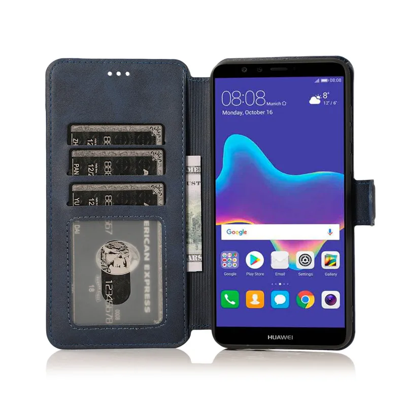 Кожаный чехол для Huawei Y6 2019 Винтажный телефона Y7 флип подставка кошелек карт Hoesje Y9