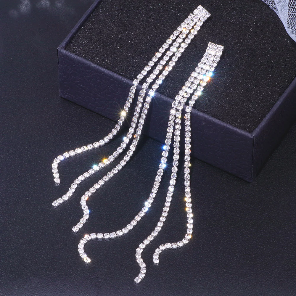 Trendy Long Tassel Drop Earrings for Women Bijoux Korean Style Shiny Crystal Dangle Earring Weddings Party Fashion Jewelry Gifts - Image 5
