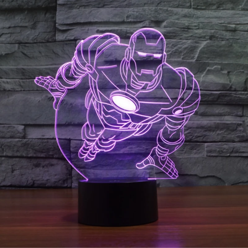 Новинка, цветная Настольная 3D лампа Железный человек, светодиодный ночник, детское декоративное освещение, отличный подарок для детей