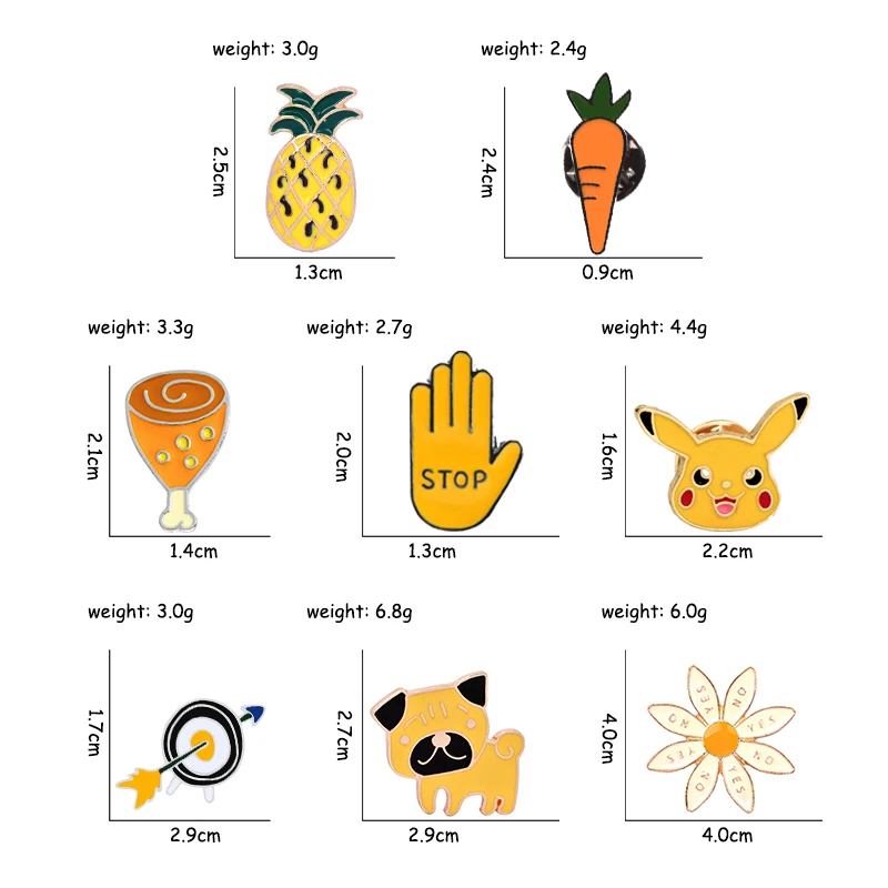Reliatonny брошка мультфильм стрела собака Покемон морковь пицца Ананас Цветок Фрукты Металл Нагрудный значок покрытый эмалью ювелирные изделия Kawaii значок подарок