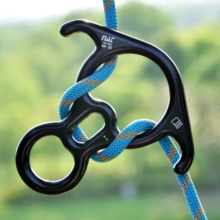 The work high above the safety equipment The downhill device Rock