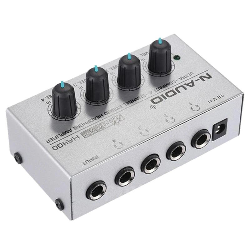 HA400 4 Channel Ultra compact Headphone Audio Stereo Amp Microamp AmplifierStereo Headphone AMP Amplifer US Adapter G6H9