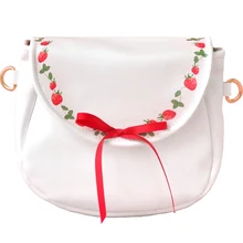 2018 Fashion New Arrival Strawberry Fruits Bow Ribbons Japan Style Soft PU Lady Women's Shoulder BAG Crossbody Bag Saddle Flap bow decor flap pu bag