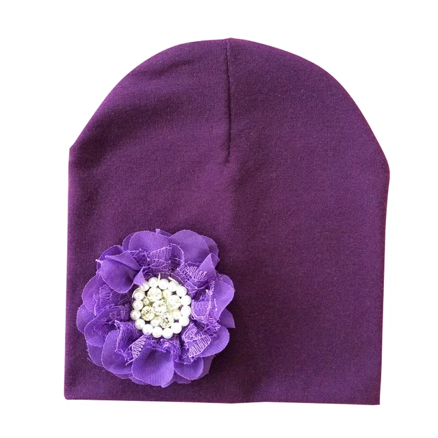 Baby Hat Winter Baby Cap Cotton Floral Hat For Baby Girl Flower Children Cap Kids Accessories Purple