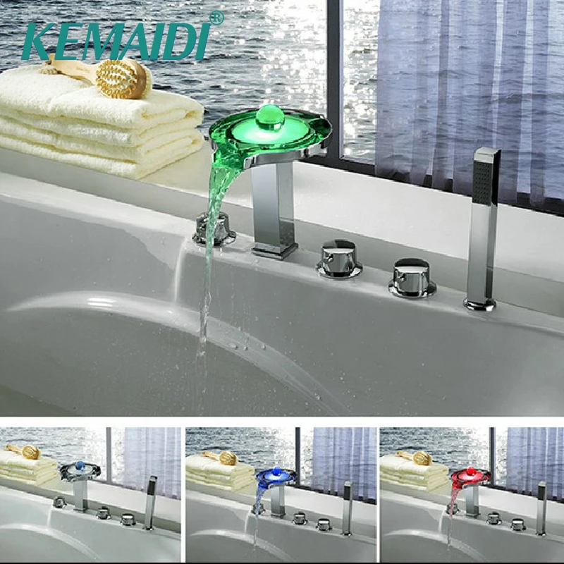 KEMAIDI Bathtub LED Faucet New 5 Holes Deck Mounted LED Waterfall  Faucets,Mixers & Taps Legendary Luminous Pearl Faucets Set|faucet set|led  bathtub faucetbathtub faucets - AliExpress