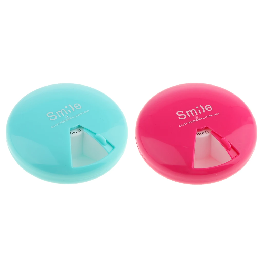 

2 Pieces Round Weekly Medicine Storage Case 7 Day Pill Box Vitamin Storage