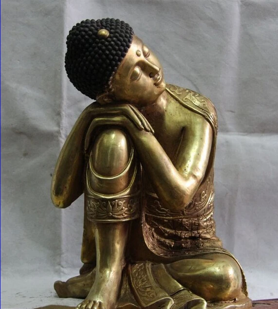 

S1143 China Tibet Buddhism Fane Brass Copper Amitabha Sakyamuni Sleeping Buddha Statue D0318