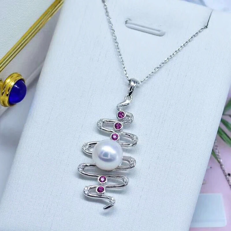 

FENASY Natural Pearl Pendant Necklace for women 925 sterling silver Pendants&necklaces snake design ruby party jewelry