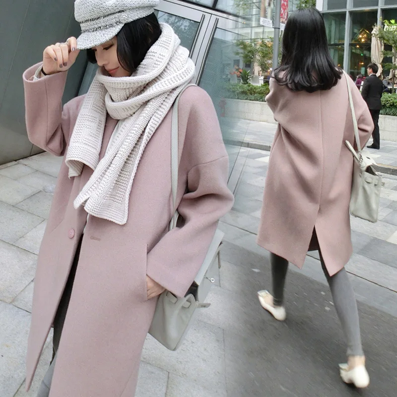

Women's clothing in the new winter cloth coat long profile loose pink woolen cloth