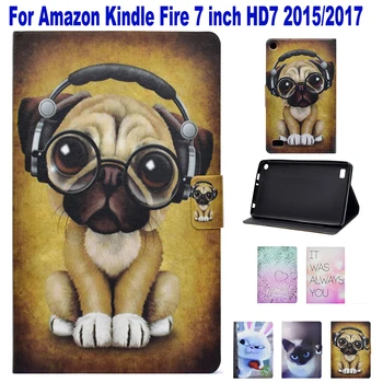 

Kindle Fire 7 inch Case 2015/2017 Fashion PU Leather Painted Case For Amazon Kindle Fire HD7 Case Cover Funda Stand Dog Fox