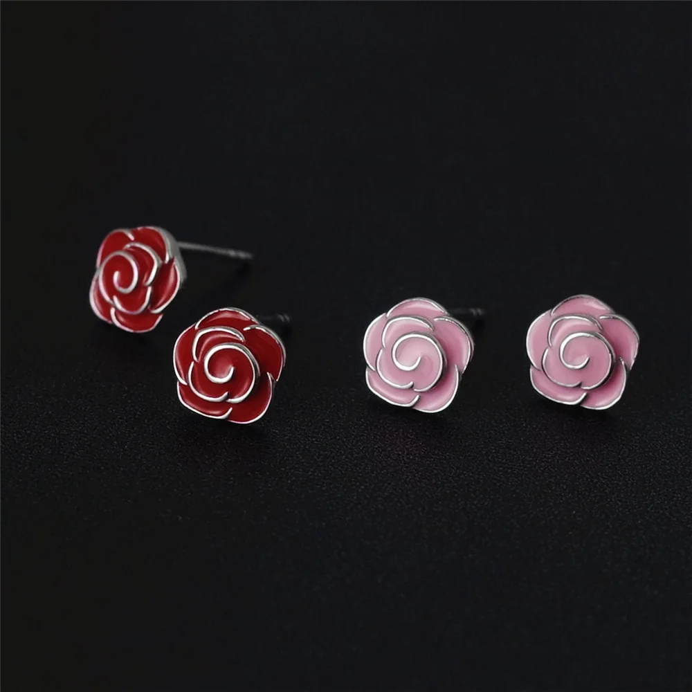 rose drop glaze earrings 100% 925 Sterling silver nacklace Jewellery Clavicle chain pendant charms women gift