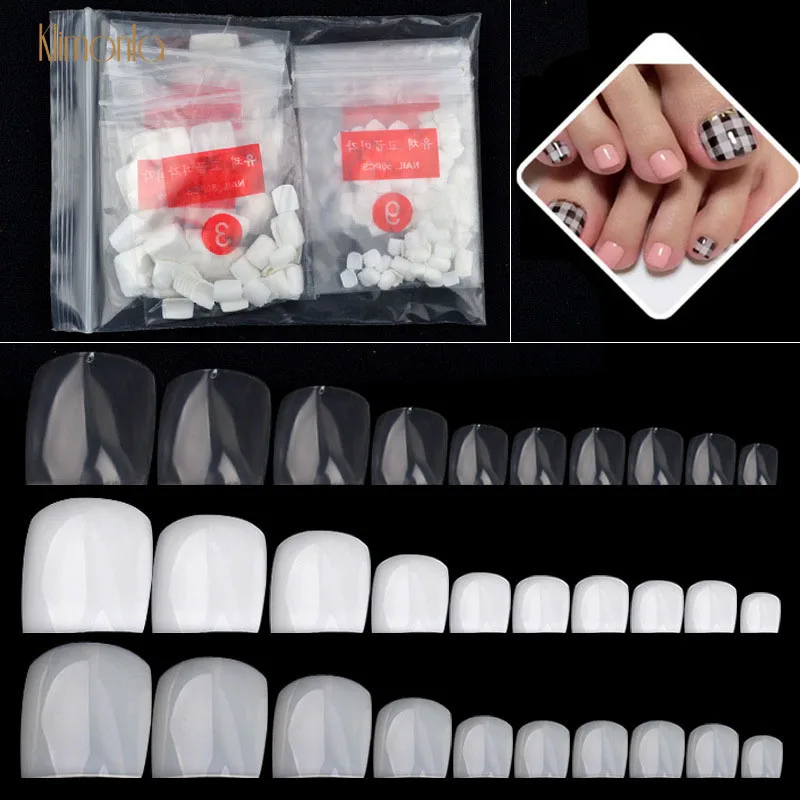 

500pcs False Artificial Foot Nails Sticker Full Cover Fake Toenails Natural/Clear/White False Nails Acrylic Nail Art Salon Tips