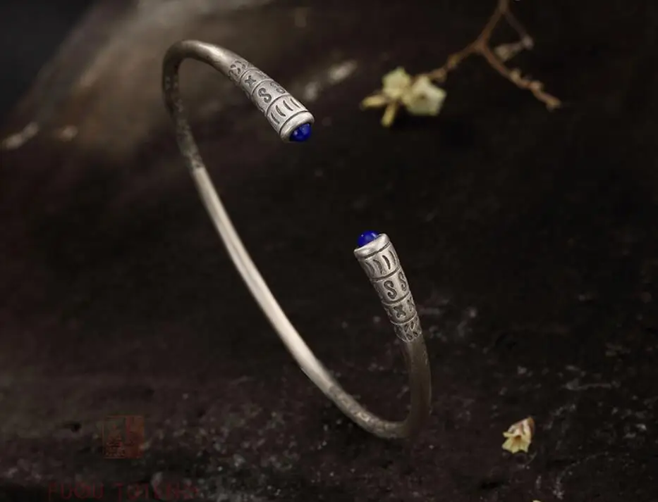 925 Sterling Silver Lapis Lazuli Dainty Bangle Cuff Bracelet Jewelry A2313