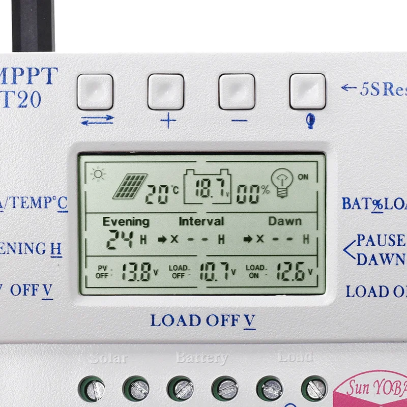 20A MPPT 12 В/24 В солнечная панель регулятор заряда батареи ЖК-дисплей без логотипа на поверхности T20 ЖК-дисплей