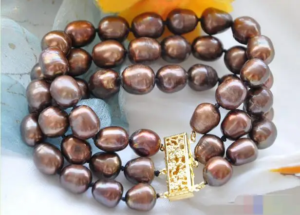 

1545 3row coffee rice FRESHWATER CULTURED pearl bracelet