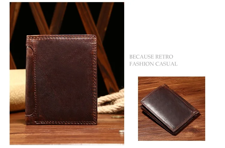MJ Genuine Leather Men's Short Wallet Retro Bi-Fold Leather Wallet Card Holder Male Purse Coin Pocket ID Window Photo Position (4)