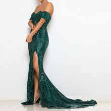 Зеленое платье для свадебной вечеринки с открытыми плечами, серебристые вечерние платья с открытой спиной, длина до пола