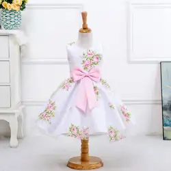 U-SWEAR 2019 Новое поступление детские для девочек в цветочек платья без рукавов с круглым вырезом Цветочный принт лук Элегантный шифон бальное