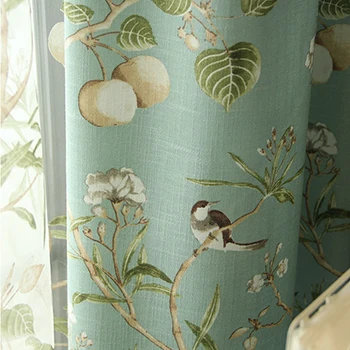 Хлопковая льняная занавеска с принтом птиц для гостиной, американский стиль, оконная занавеска для спальни, плотная детская комната занавеса, Tende - Цвет: Синий