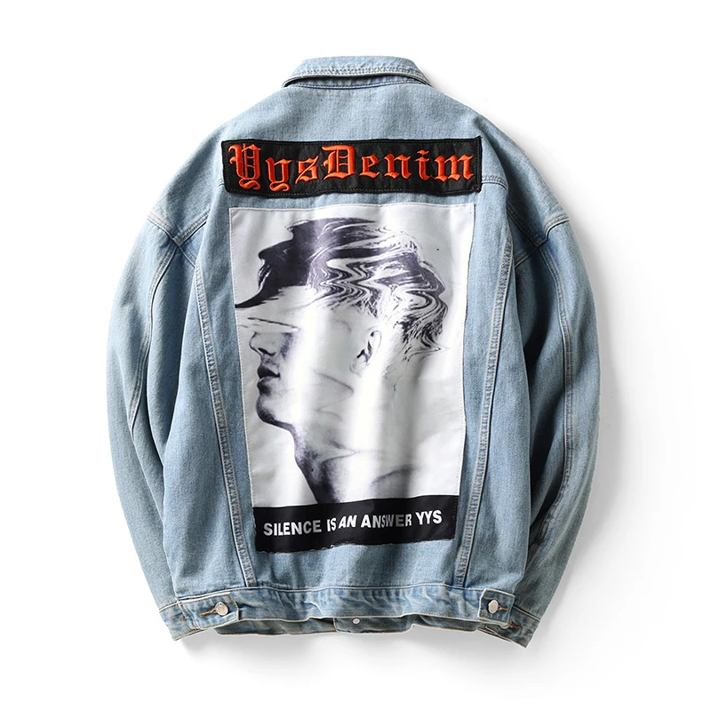 

New Back Embroidery Letters High Street Stylish Mens Denim Jackets Hip Hop Seasons Casual Printed Character-Image Outerwear Coat