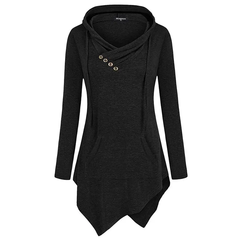 

Sisjuly Casual Plus Size Black Gothic Streetwear Women Hoodies Loose Hooded Plain Asymmetric Tops Female Autumn Sweatshirt Thin