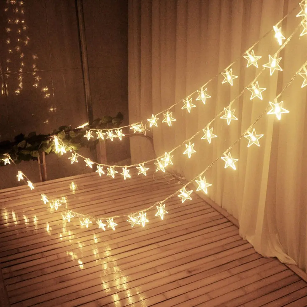 20Pcs Waterproof Stars Warm White LED String Fairy Curtain String Light 3M Wedding Christmas Decor Lamps Garden Decor