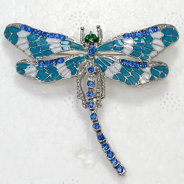 12pcs/lot Wholesale Fashion Brooch Rhinestone Enamel Dragonfly Pin
