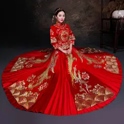 Красный традиционный Show невесты вышивка cheongsam замуж костюмы в китайском стиле торжественный свадебный наряд женские за рубежом китайский