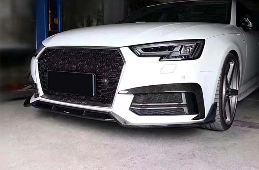 Carbon SPOILER Front Bumper Lip Splitter Fins Body For Audi A4 sline S4 2017-up