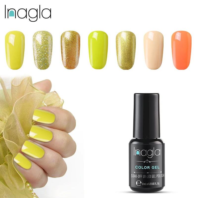

Inagla 8ML Pure Color Gel Polish Nail Polish Top Base Coat Long Lasting Soak Off UV LED Varnish Enamel Lacquer