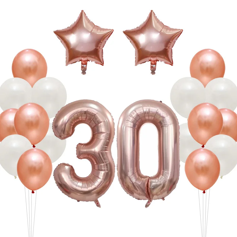 

20pcs 30 inch Rose Gold Number Foil Balloons Black Silver digital 18 20 25 30 50 Adult Birthday Party latex balls Decor Supplies