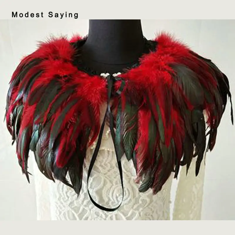 Gothic Red and Black Fur Feather Coats Wedding Boleros 2018 Shrugs for