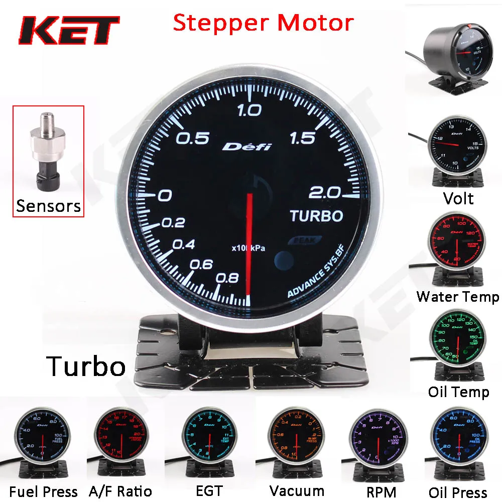 Comprar Defi Advance BF 2,5 pulgadas 60mm 7 colores Motor paso a paso Sensor electrónico Turbo agua Temp aceite prensa aceite AFR EGT Auto calibrador